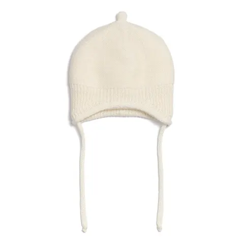 Czapka pilotka 100% merino - latte cream / Pink no More