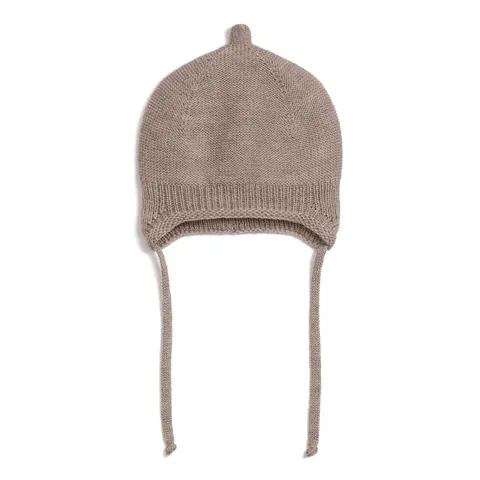 Czapka pilotka 100% merino - mokka beige / Pink no More