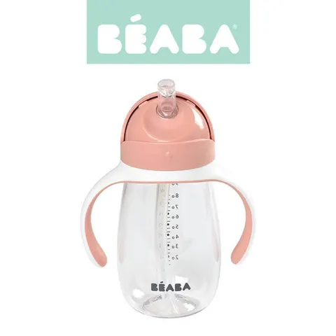 Bidon tritanowy ze słomką, 300 ml - old pink / Beaba