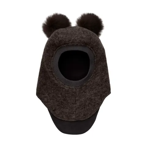 Kominiarka z pomponami z futra alpaki - Dark Brown Melange / HUTTEliHUT