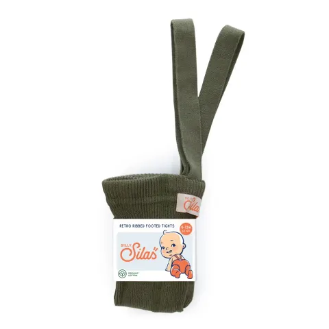 Rajstopki bawełniane ze stopkami Footed - Olive / Silly Silas