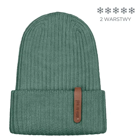 Podwójna czapka beanie z wełny merino FOREST / Pink no more
