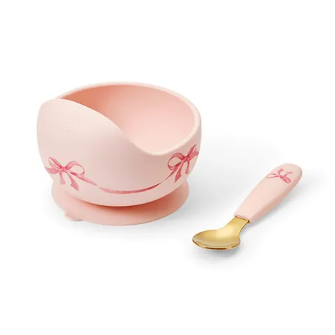 Zestaw silikonowy - miseczka i łyżeczka - rosy bow / Elodie Details