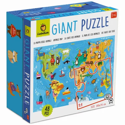GIGANT PUZZLE - podłogowe - MAPA ZWIERZĘTA ŚWIATA / Ludattica