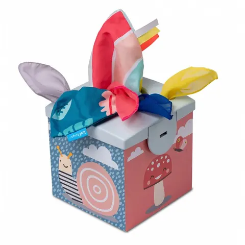 Pojemnik z kolorowymi chusteczkami do zabawy, Taf Toys