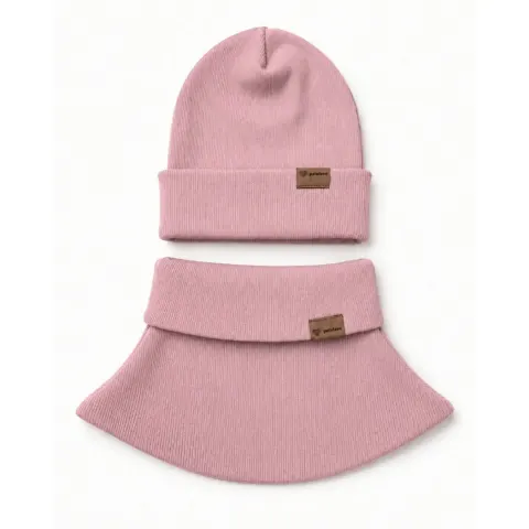 Bawełniany set - czapka i komin POWDER PINK / Patulove