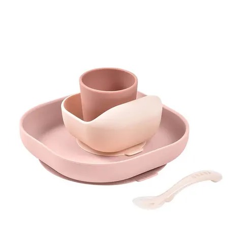 Komplet naczyń z silikonu z przyssawką Cotton candy / Beaba