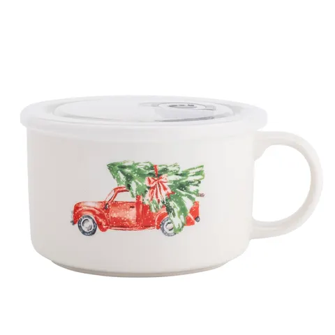 LUNCH BOX Z UCHEM NBC 800 ML Z POKRYWKĄ HERMETYCZNĄ DEK. ŚWIĄTECZNY SAMOCHÓD