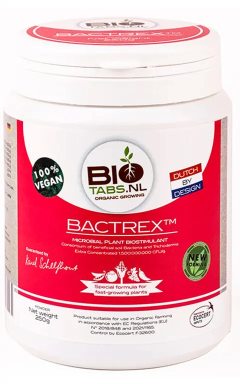 BACTREX 250g/0,25kg, ORGANICZNY STYMULATOR W PROSZKU (TRICHODERMA, ENZYMY, BAKTERIE, KWAS HUMUSOWY), BIOTABS