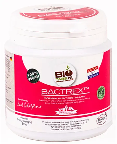 BACTREX 50g, ORGANICZNY STYMULATOR W PROSZKU (TRICHODERMA, ENZYMY, BAKTERIE, KWAS HUMUSOWY), BIOTABS