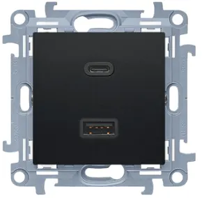 SIMON 10 Ładowarka USB C+A 30W 230V, moduł, czarny; CEC2CAQ.01/49