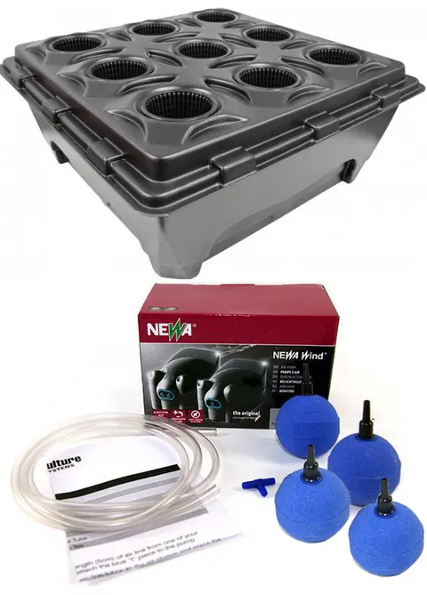 KOMPLETNY SYSTEM HYDROPONICZNY NA 9 ROŚLIN, DWC OXYPOT 110L, 83x83xh35cm, NUTRICULTURE