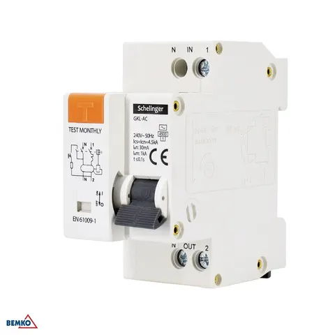 Wyłącznik różnicowoprądowy 2P B 20A 30mA typ AC, RCBO; A08-GKL-AC-B20 SCHELINGER