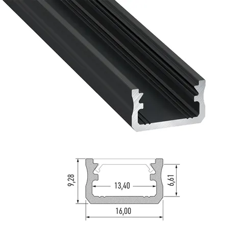 Profil LED Natynkowy typ A, długość 202cm, aluminiowy,czarny anodowany