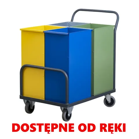 Wózek do segregacji odpadów stalowy z pojemnikami na kółkach