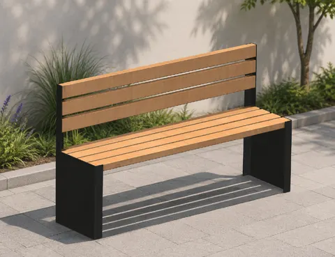 Ławka parkowa stalowo drewniana z oparciem MALAGA 180 cm