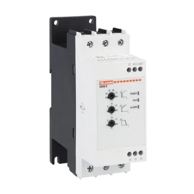 Softstart typu ADXNB, 2,2kW (400V), wersja podstawowa, wbudowany przekaźnik bypass. Zasilanie pomocnicze 100...240VAC. Znamionowe napięcie pracy 208...600VAC, 6A