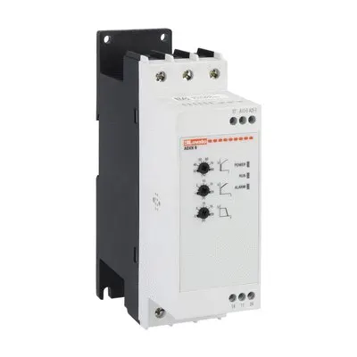 Softstart typu ADXNB, 11kW (400V), wersja podstawowa, wbudowany przekaźnik bypass. Zasilanie pomocnicze 100...240VAC. Znamionowe napięcie pracy 208...600VAC, 25A