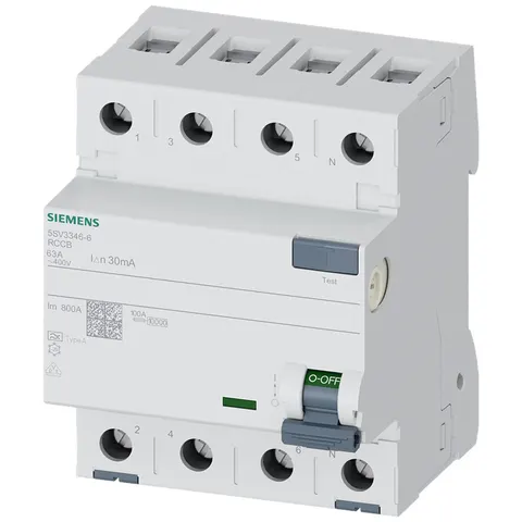 Wyłącznik różnicowoprądowy 4P 63A 30mA typ A 10kA 400V 4M; 5SV3346-6 SIEMENS