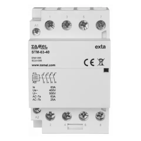 Stycznik modułowy instalacyjny 63A 4xNO (4Z) cewka 24VAC/DC szerokość 3M, STM-63-40; EXT10000300 ZAMEL