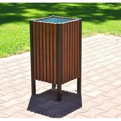 Kosz metalowo drewniany 35 l miejski SLIM HIGH