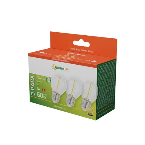 Żarówka LED KULKA 1W E27 230V 2700K COG CLEAR 3-PACK