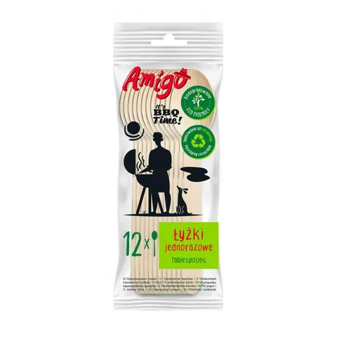AMIGO Łyżki jednorazowe BIO DREWNIANE, 12 szt