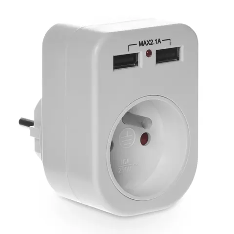 Gniazdo z uziemieniem i ładowarką, 2p+Z + 2xUSB, R-1USB; W-01146, PLASTROL