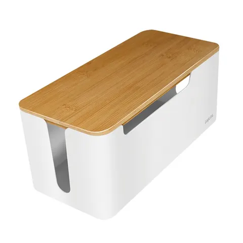 KAB75 - Pojemnik na kable i rozgałęziacz. Biały/bambus 31x14 cm. LogiLink