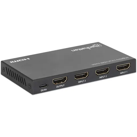 Switcher, Przełącznik 3x1 HDMI 2.0, 4K/60Hz. Manhattan