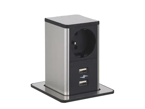 POP UP - Wysuwana kolumna blatowa 230V + 2x ładowarka USB A/A, Inox. Digitel