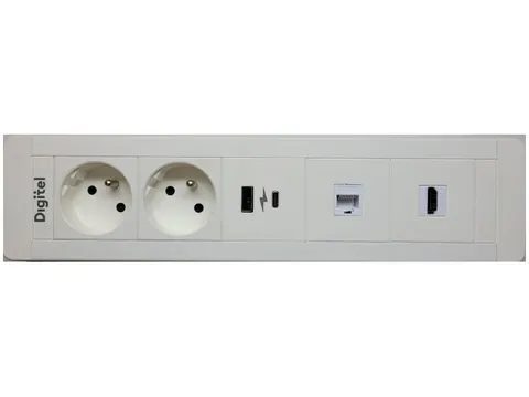 SLIM FRAME 5M - Gniazdo montażowe 2x230V + HDMI + RJ45 + USB A/C 22W 20W. Białe. Digitel