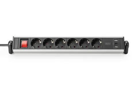 DA 624 - Biurkowa Listwa zasilająca 6x230V + 3x USB A/C ładowarka. Digitus
