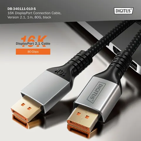 DB 111 - Kabel DisplayPort 2.1, 8K@120Hz, 80Gbps, 1 m. Digitus