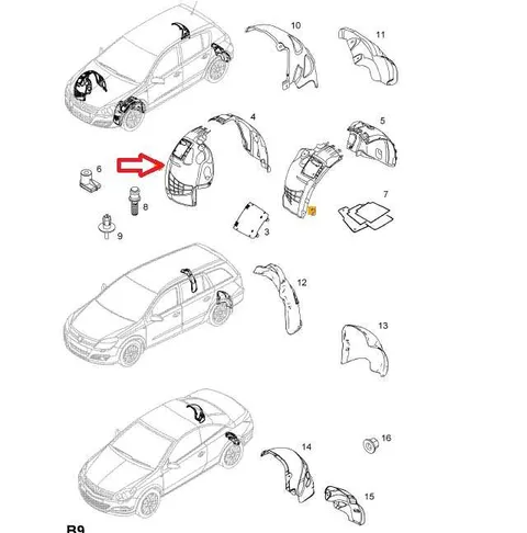 Nadkole przednie prawe Opel Astra H