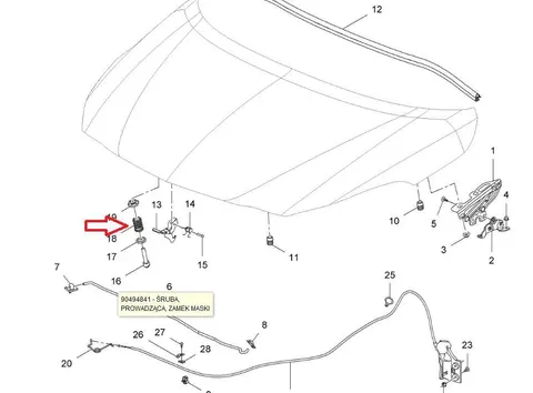 Sprężyna bolca zamykania maski Opel