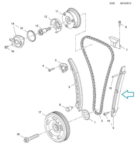 Prowadnica łańcucha rozrządu Opel Adam
