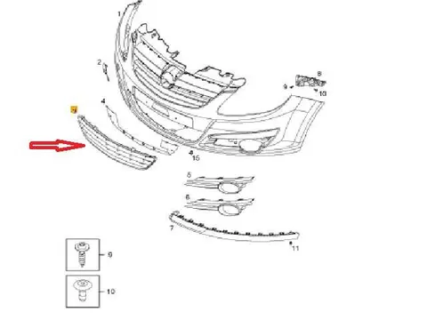 Kratka zderzaka środkowa Opel Corsa D