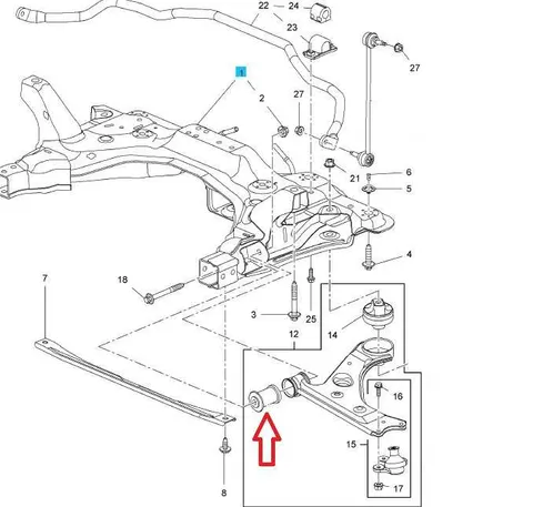 Tuleja wahacza przedniego pozioma Opel Adam, Corsa D