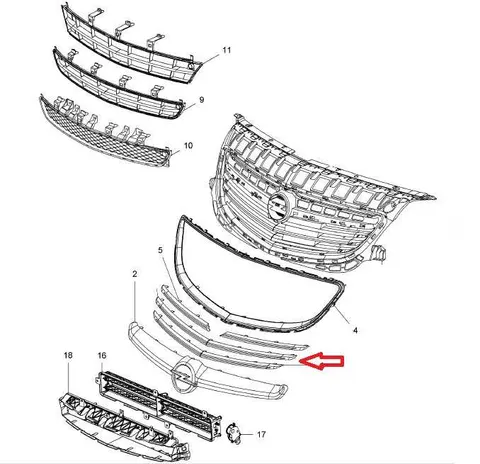 Listwa chromowana dolna atrapy Opel Insignia