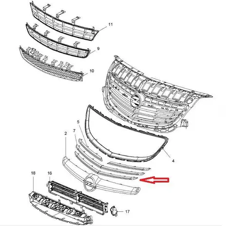 Listwa chromowana dolna atrapy Opel Insignia