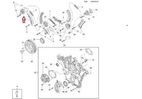 Napinacz łańcucha rozrządu prawy Opel 2,8; 3,2 benzyna