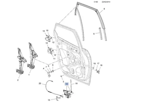 Zamek drzwi tylne prawe Opel Meriva b