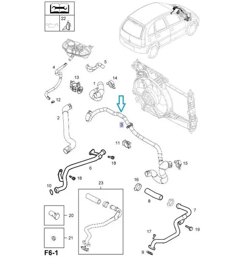 Przewód wodny wylotowy Meriva A 1.3