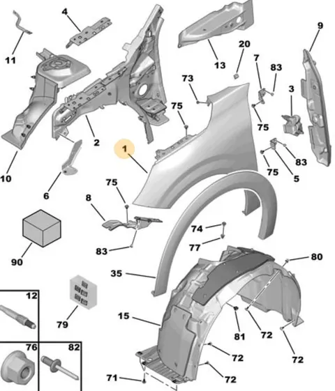 błotnik prawy przód peugeot 208 od 2019r.