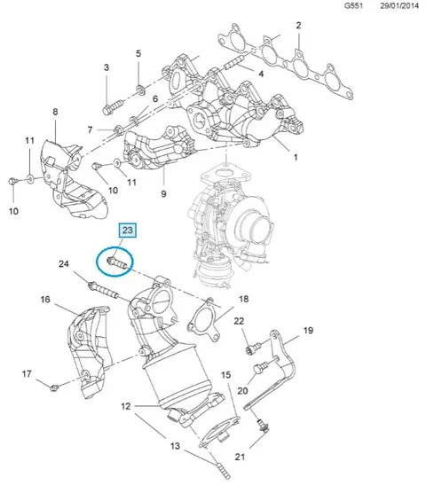 Śruba mocująca turbo do katalizatora Astra J 1.7