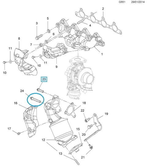 Śruba mocująca turbo do katalizatora Astra J 1.7