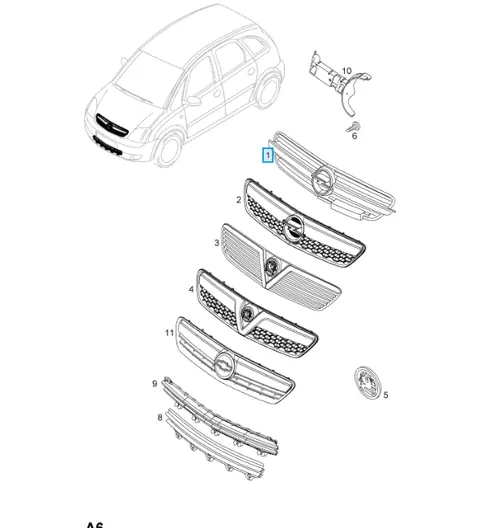 Grill przedni Meriva A