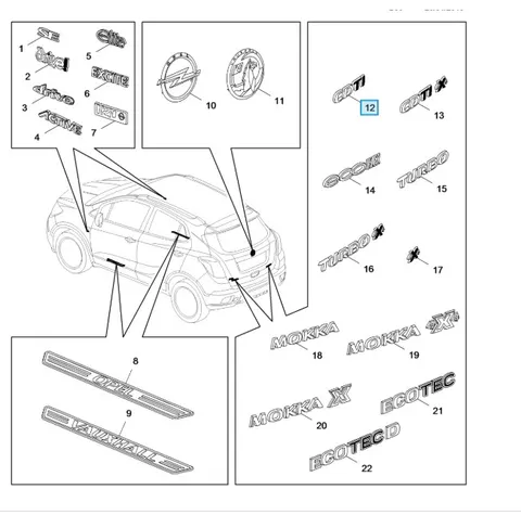 emblemat CDTI czarne TI opel mokka a