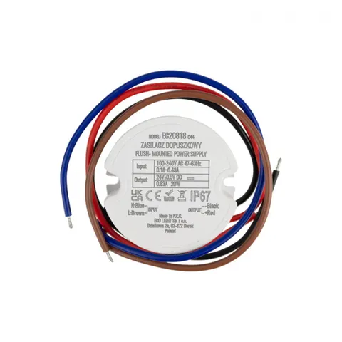 Zasilacz do puszk fi60 1,2A 20W 24V IP67 50x50x22